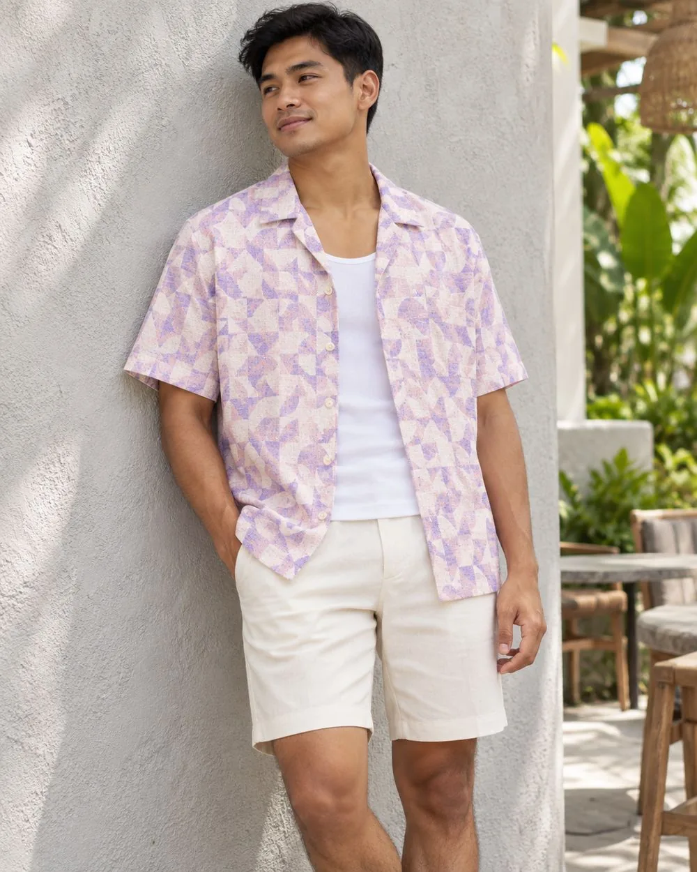 Men's short-sleeve shirt in Beta Weaving jacquard